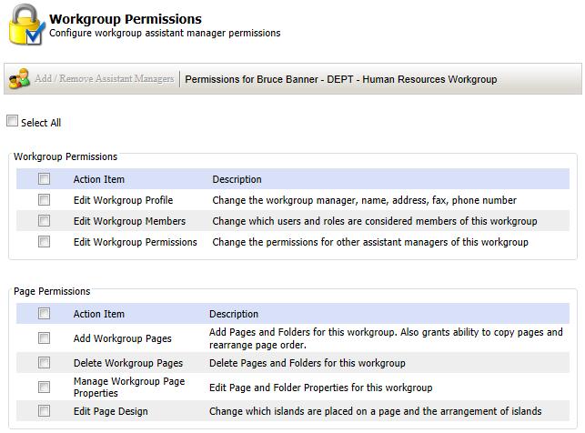 Assistant Managers are not given permissions by default, you must add the permissions In order to select these permissions, return to the Workgroup Permissions Page by right-clicking on the workgroup