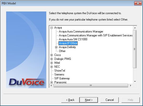 The PBX Model screen is displayed next.