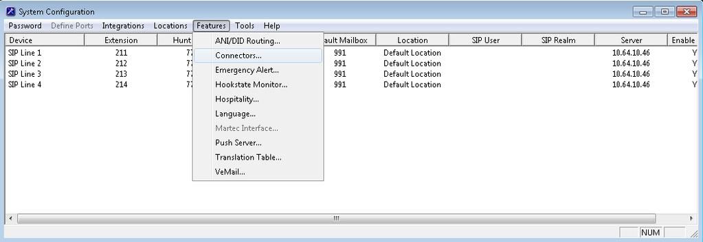 6.3. Administer Connectors The System Configuration screen is