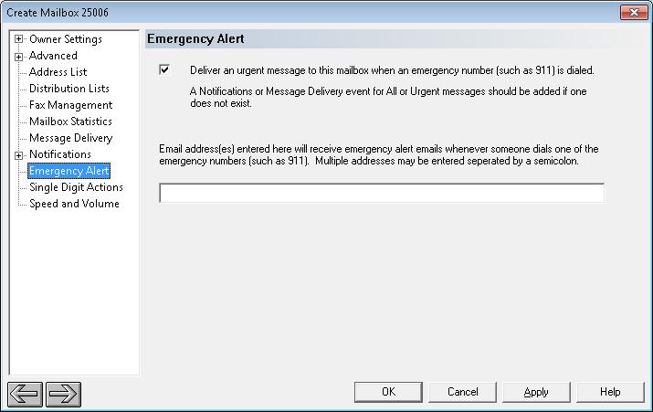Select Emergency Alert in the left pane, and enabled Emergency