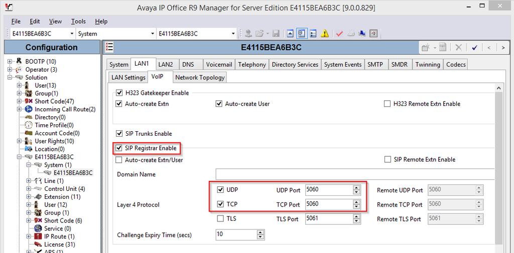 5.2. Administer SIP Registrar Select the VoIP sub-tab. Make certain that SIP Registrar Enable is checked, as shown below.