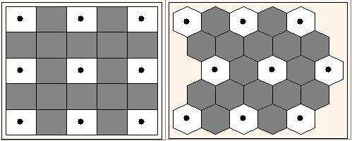 Fig. 3. Structure of the U-matrix for 3 3 rectangular (left) and hexagonal (right) SOM. of particular importance. They should monotonically decrease in time.