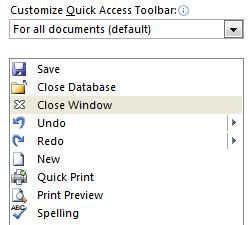 6 Click in the following option 7 Click on to save the changes to the Toolbar. The Quick Access Toolbar is now displayed between the document area and the ribbon as shown at the right.