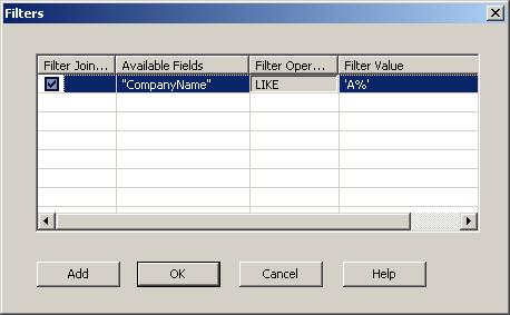 3.1.1.3 Applying Filters In the above dialog box, click on "Filters button, you will see the following filter dialog: Figure 12: Apply Filter Here, you can apply as many filters as you