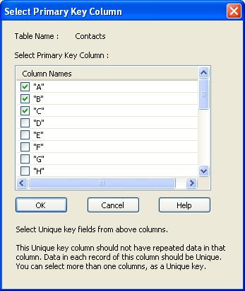 Figure 14: Primary key Selection for Excel