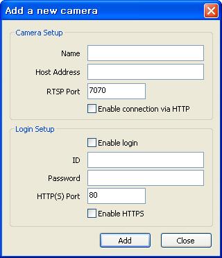 Input a camera name. Input IP address. Default value. Use confirmation. Input a user ID.
