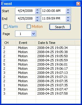 -Event Search 1. Searching Motion Event Recording Check the orange check box to search motion event recordings.