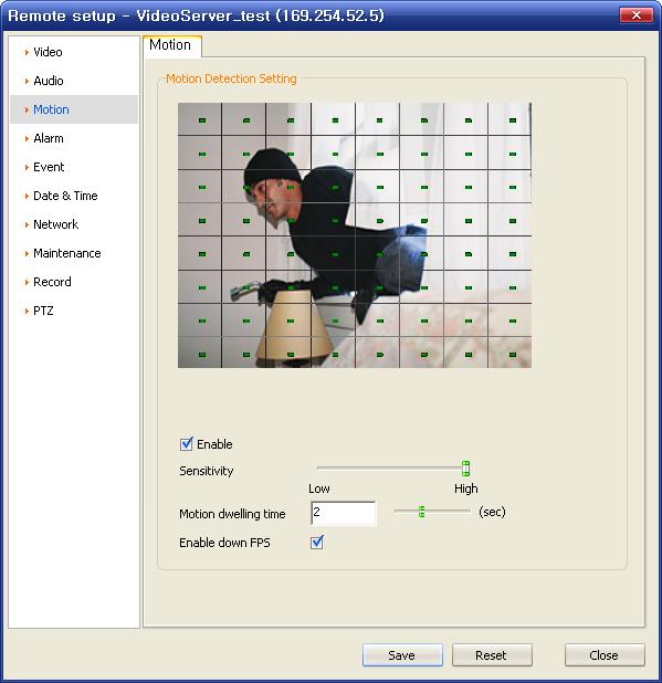7.1.3 Motion Setup Motion Detection Setting Motion Detection is processed by splitting the screen into 64 areas.