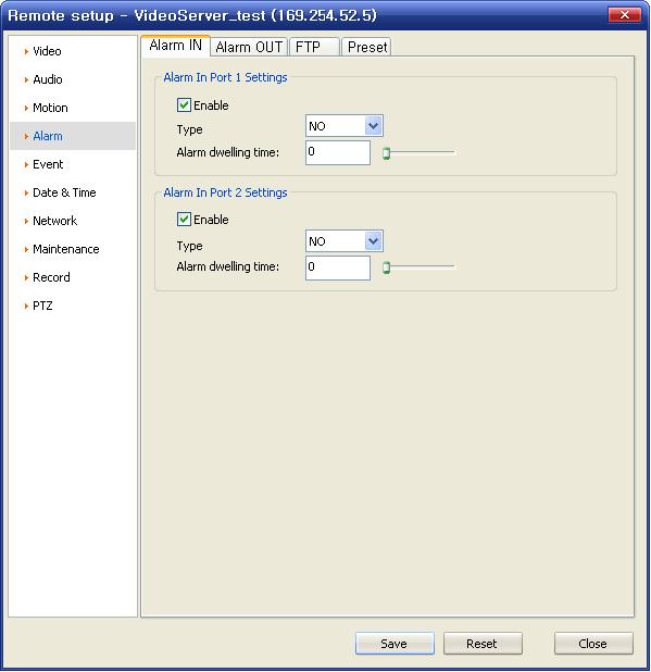 7.1.4 Alarm Setup This function enables the use of the alarm input/output setting and event setting. 7.1.4.1 Alarm In Setting (only on Encoders) Alarm IN Port 1 and 2 Setting (Only available on Encoders) Enable Tick this item when using the Alarm IN Port 1.