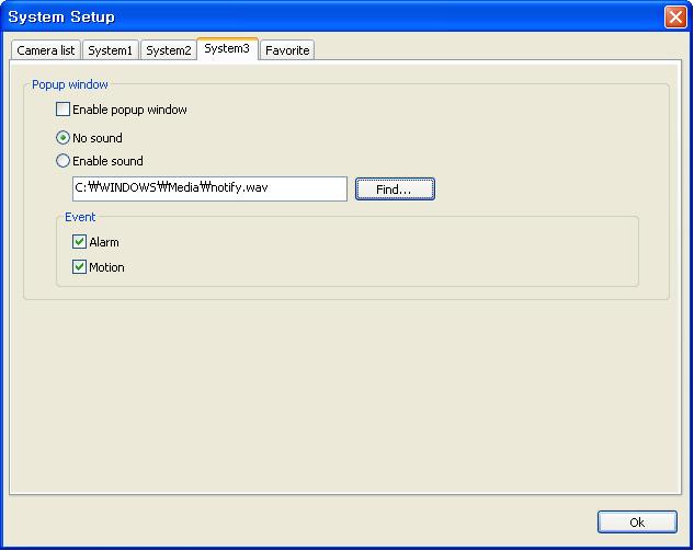 7.2.4 System3 Setup Popup window If Enable popup window is tick then when an event occurs a popup window will