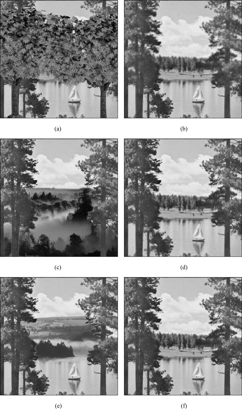 ZHANG et al: REFERENCE SHARING MECHANISM FOR WATERMARK SELF-EMBEDDING = 64 6 Fig 9 (a) Tampered Lake with : % (b) Restored version of (a) (c) Tampered Lake with with : % (f) Restored version of (e) =