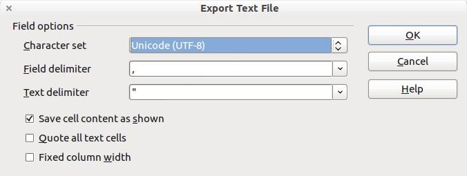 4) In the Export text file dialog, select the options you want and then click OK.