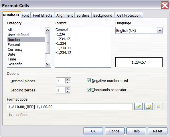 Figure 36: Format Cells > Numbers Formatting the font To quickly choose the font used in a cell, select the cell, then click the arrow next to the Font Name box on the Formatting toolbar and choose a