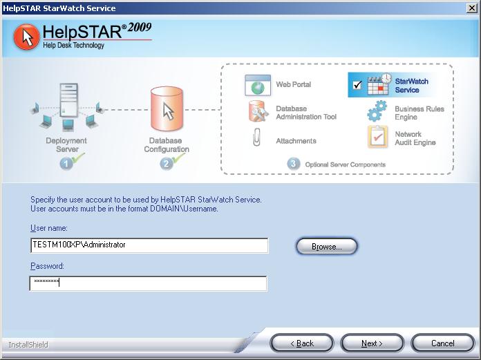 5. Specify the domain user under which the StarWatch service should be running. 6.
