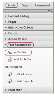 USE THE RECOGNIZE TEXT TOOLBAR STEP 1: Now that your document is open, click on Tools to bring up the toolbar on the right side of the screen.