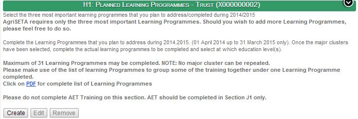 9.4 Form H1: Planned Learning Programmes The section below outlines the process for
