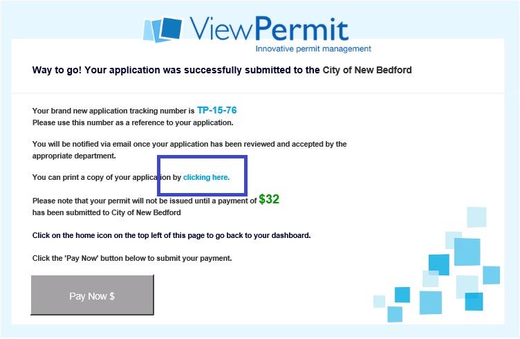 Submitted Applications After you submit the online payment the