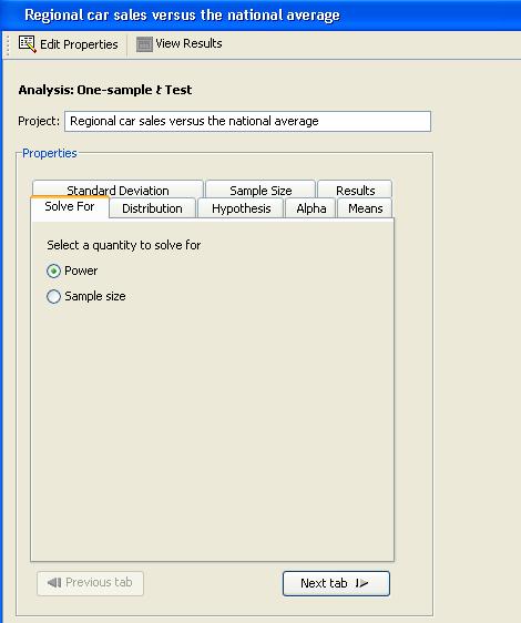 6152 Chapter 72: The Power and Sample Size Application For this example, the selected analysis is the One-sample t test in the Means section, as shown at the top of Figure 72.2. Select the analysis from the list and click OK.