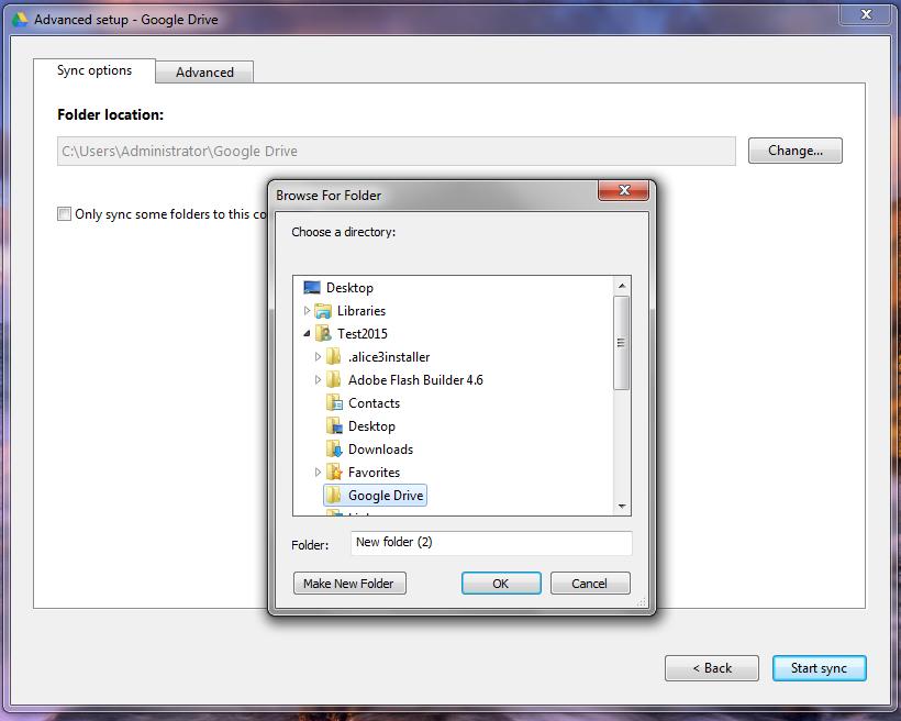 5. Under the tab Sync Options, you will see a heading called Folder