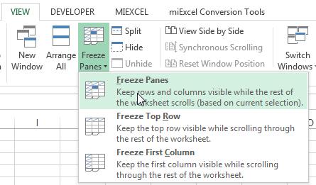 Create a Calculator Example b. Go to the View ribbon and click on Freeze Panes Freeze Panes.