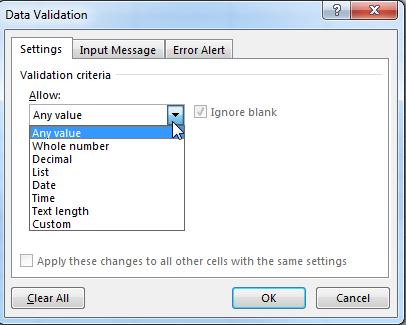 Other Tips Other Tips This section walks us through some other handy tips and tricks. Data Validation Restrict input into specified cells by using Data Validation.