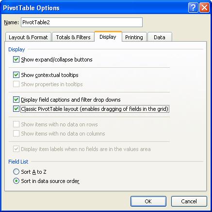 When it comes to Pivot Tables, one of the upgrades of Excel 2007 is disabling the drag and drop functionality