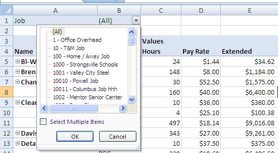 We may now use the dropdown options resident in the PivotTable to filter out certain data.
