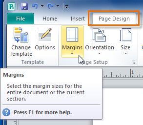 The Margins drop-down command 3.