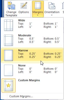 Select the desired margins.