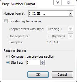 3. Change the NUMBER FORMAT to Roman numerals. These are Roman numerals 4. Insert another section break on the final page on which you wish your roman numerals to appear. 5.