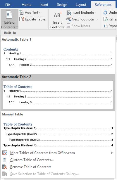TABLES OF CONTENTS The table of contents is normally placed on the page after the title page (i.e. on Page 3).