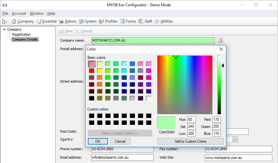 New Features New Company Colour Settings In previous releases, the colour of the status bar at the bottom of all windows could be changed by editing the Company user interface colour profile setting;