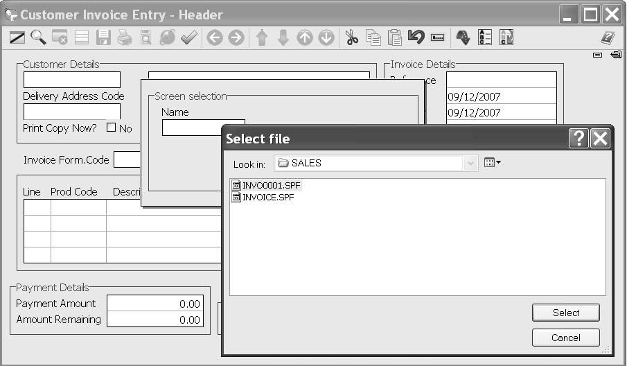 70 Chapter 4 Setting up and managing users box is displayed. To open the user-defined screen, enter the name of the screen or use Find (F2) to locate it.