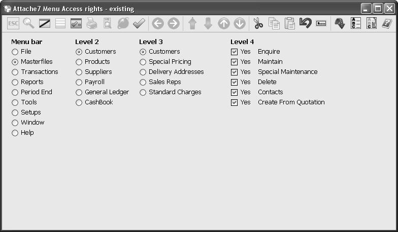 76 Chapter 4 Setting up and managing users access to a module, for example Suppliers, it will no longer appear on menus.