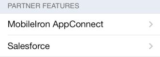 Partner Features MobileIron AppConnect - To enroll the Acronis Access app in MobileIron@Work, tap this item.
