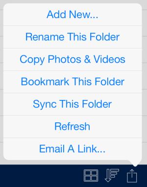 Tap the Folder Action Menu and select Bookmark This Folder. Rename the bookmark, or accept the default name, and tap Create. The bookmark will now appear in the Bookmarked folders list.