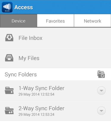 Device File Inbox - Contains any files you have sent to the Access Mobile Client from other applications, using the other application's Open In command.