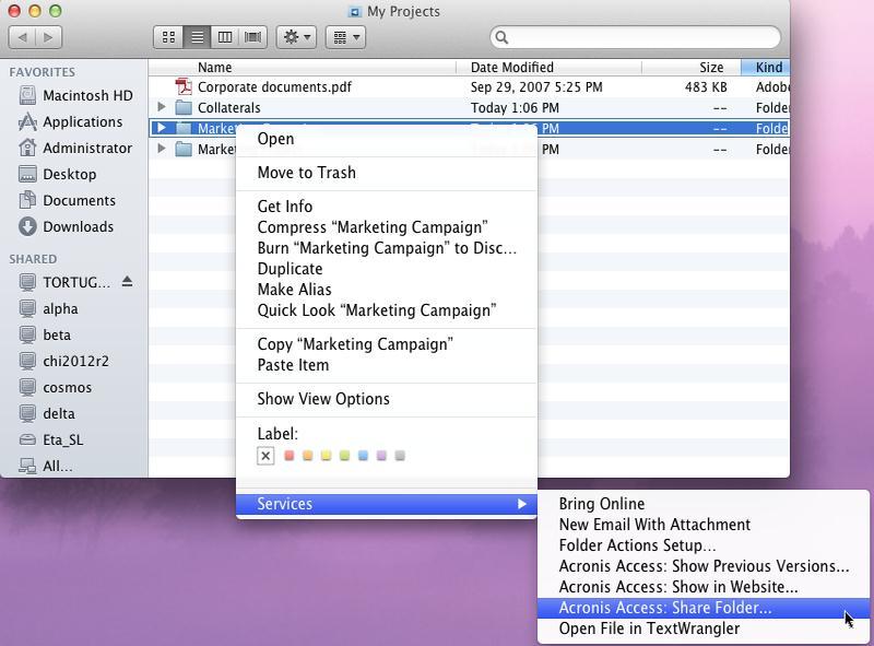 6. If you want to do it right from your desktop, in Finder select the Marketing Campaign folder a. Control Click or Right Click on it. b.