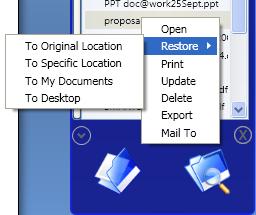 Pages: 35/49 5.2 Search the document As explained before, use one of the methods to find the document stored in SMARTdoc. 5.3 Restore the document Once you found the document, you can restore it by right clicking it and choosing Restore 5.