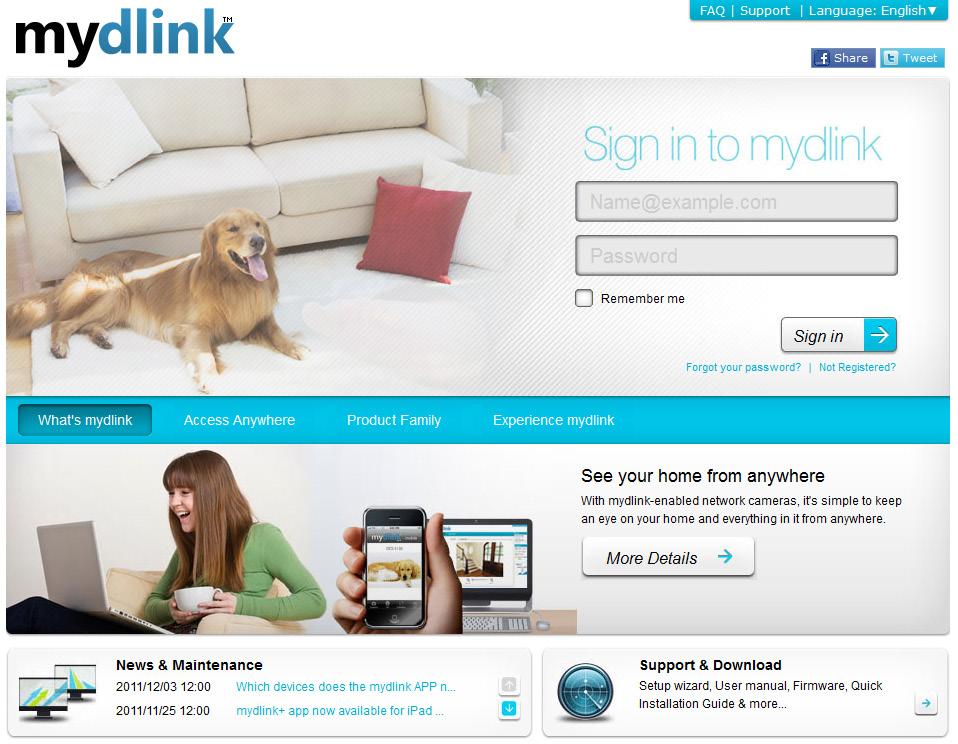 The mydlink App will allow you to receive notices, browse network users, and configure