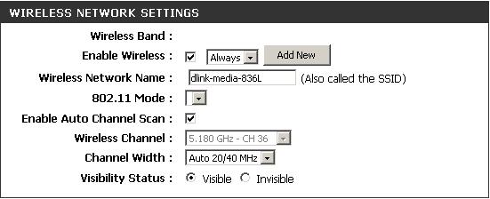 802.11n/a (5GHz) Enable Wireless: Schedule: Wireless Network Name: 802.