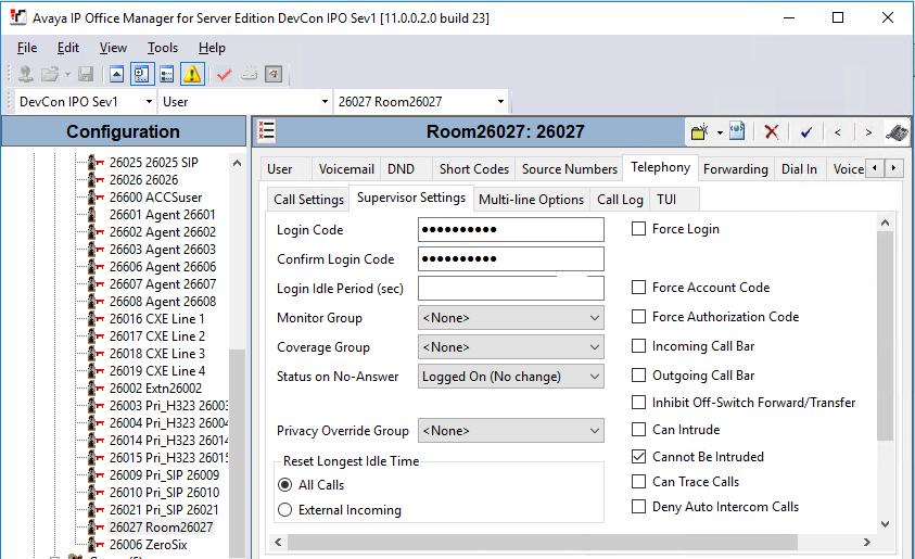 In the Telephony Supervisor Settings tab, configure a Login Code and Confirm Login Code.