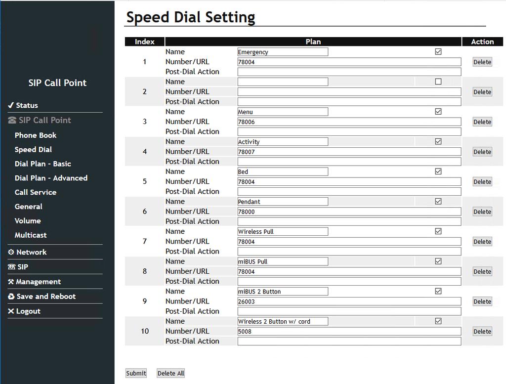 6.3. Configure Speed Dial Various call points for misip are configured as speed dial. To configure the speed dial, navigate to SIP Call Point Speed Dial.