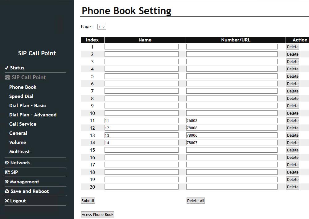 6.4. Configure Phone Book To configure the phone book, navigate to SIP Call Point Phone Book.
