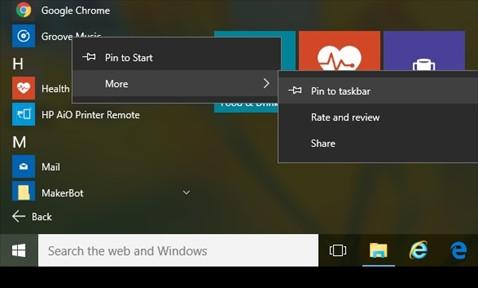 PINS AND SHORTCUTS To open an application, select the Start Menu and locate the application in the programs list.