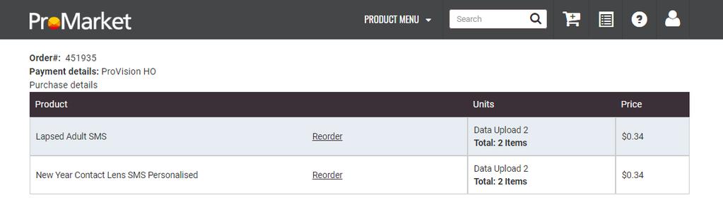 order history to be taken to a list of your previous orders v Step 2.