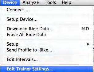 NOTE: IF YOU HAVE AN IBIKE DASH AND USE THE IBIKE APP, USE OPTIONS/TRAINING FEATURES FOR