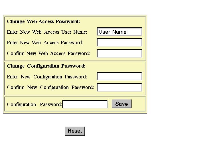 Using Embedded Web Pages Controlling Web Page Access with Passwords Overview This topic describes the embedded Web page used to enable both Web site security (Web access password) and configuration