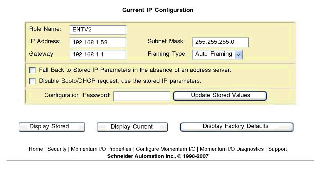 Using Embedded Web Pages Configuring the Momentum 170ENT11001 IP Parameters Overview This topic describes the embedded Web pages that allow you to change the configuration parameters.