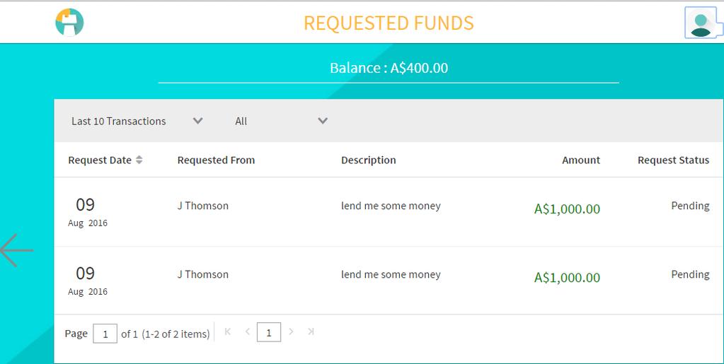 Requested Funds 11. Requested Funds With wallet, user has an option to see the status of funds requested from other wallets. User can use the below filters to narrow the search the result.